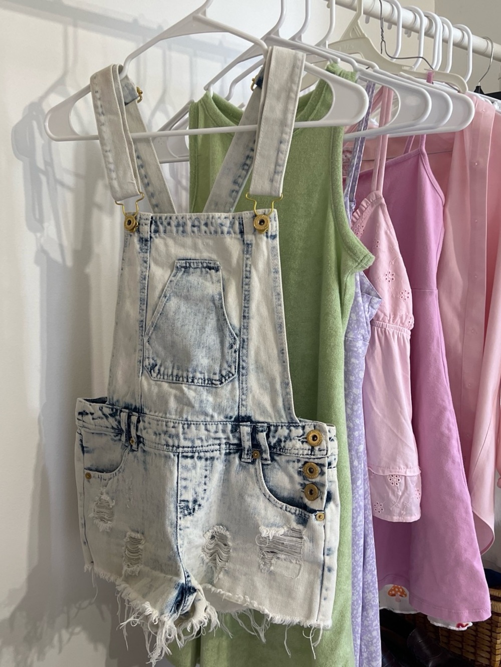Light Acid-Wash Denim Short Overalls